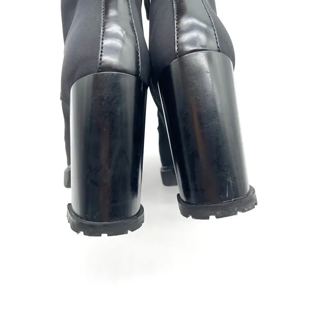 Prada Black Spazzolato Leather Re-Nylon Triangle Logo Lug Sole Ankle Boots IT 40 - Picture 8 of 13